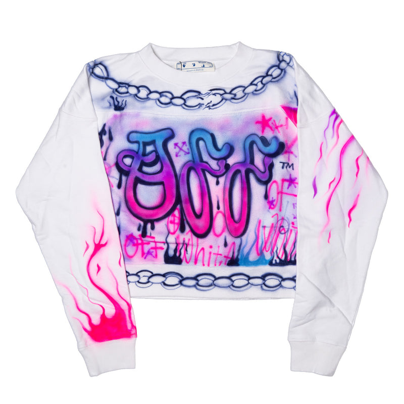 Off White Cropped Chain Graffiti Sweater