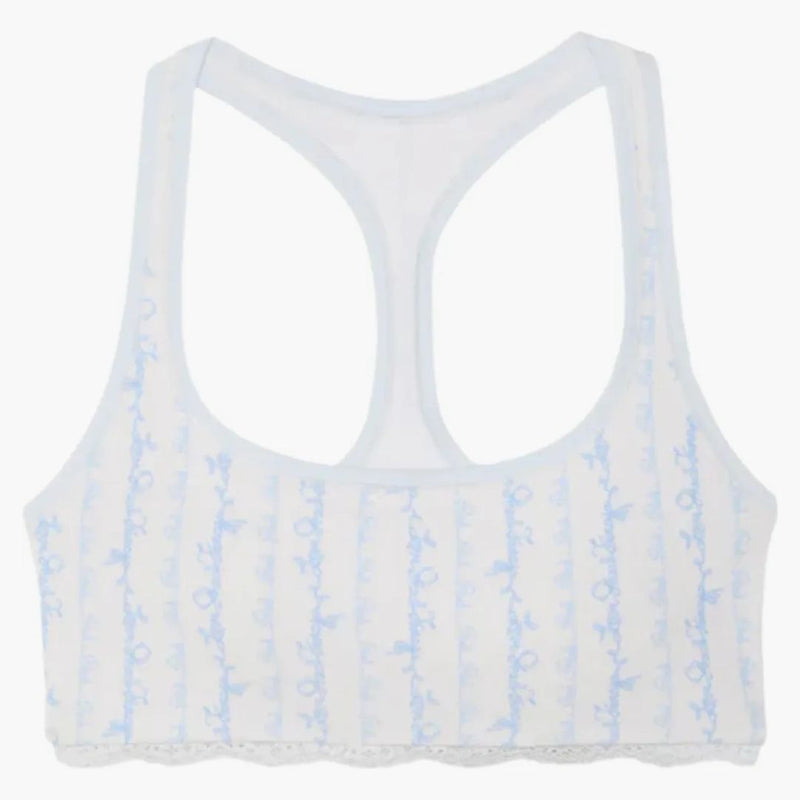 Pink X Loveshackfancy Cotton Racerback Bralette Logo Mania Blue