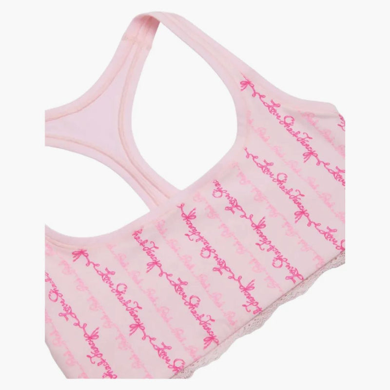 Pink X Loveshackfancy Cotton Racerback Bralette Logo Mania Pink