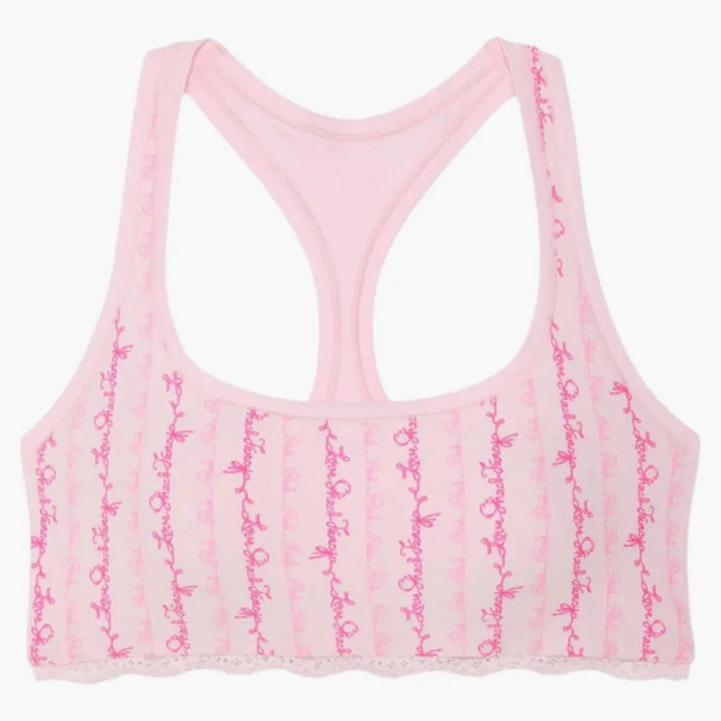 Pink X Loveshackfancy Cotton Racerback Bralette Logo Mania Pink