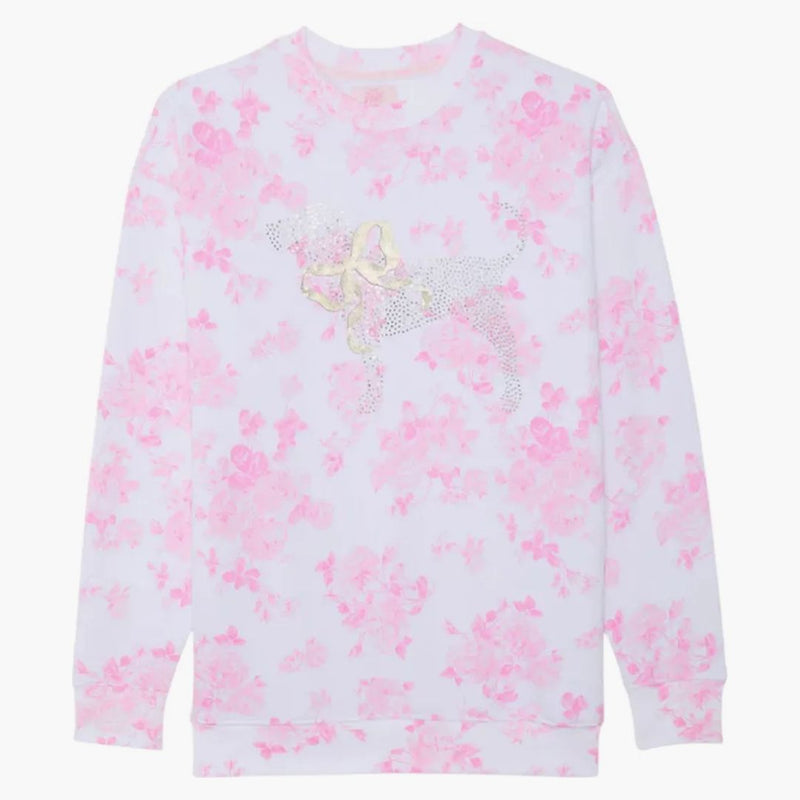 Pink X Loveshackfancy Oversized Crew Sweatshirt Everblooming White