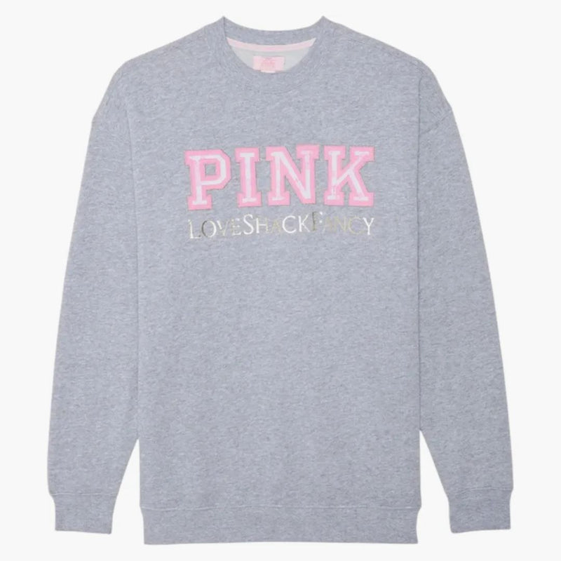 Pink X Loveshackfancy Oversized Crew Sweatshirt Medium Heather Grey