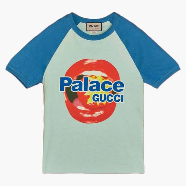 Palace X Gucci Printed Cotton Jersey T-Shirt Light Blue
