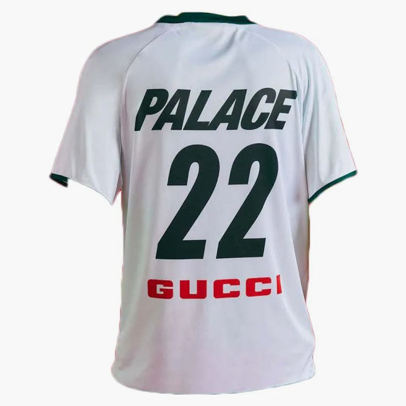 Palace X Gucci tryckt fotbollsteknisk tröja t-shirt vit