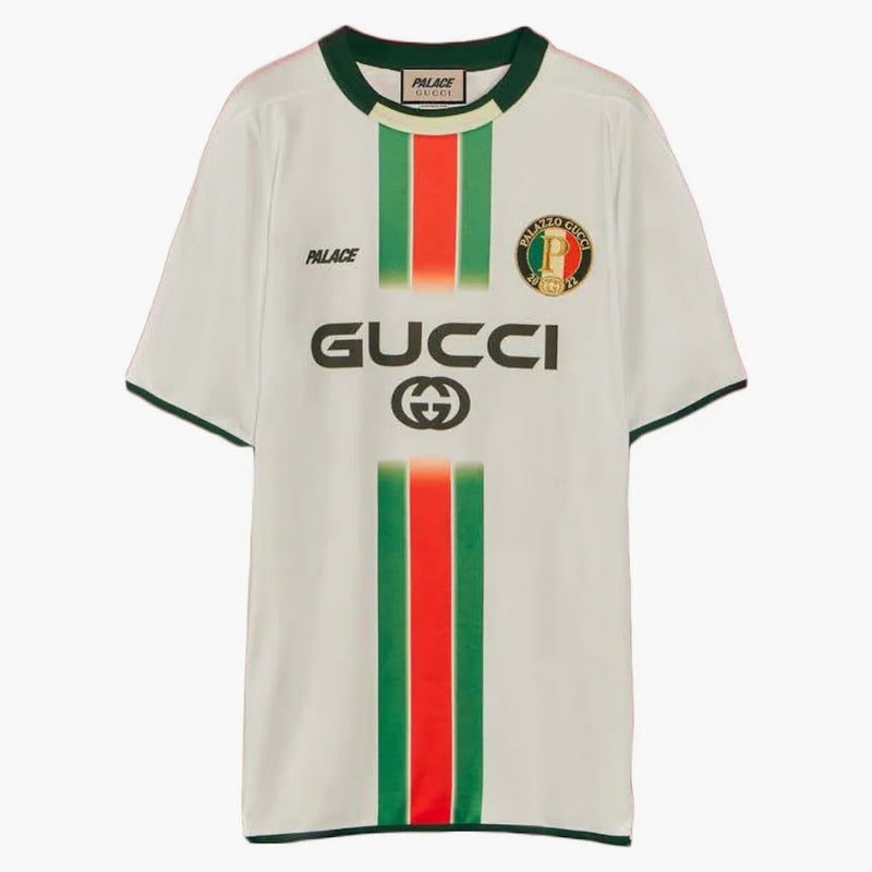 Palace X Gucci tryckt fotbollsteknisk tröja t-shirt vit