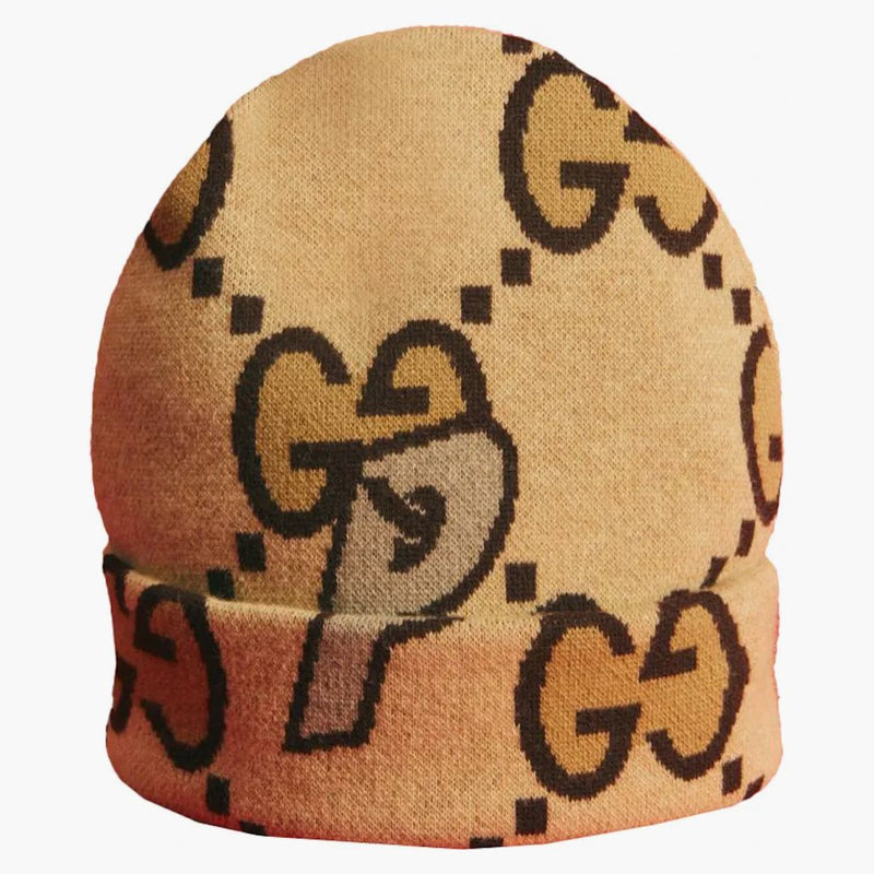Palace X Gucci Wool Large Gg-p Beanie Beige/ebony