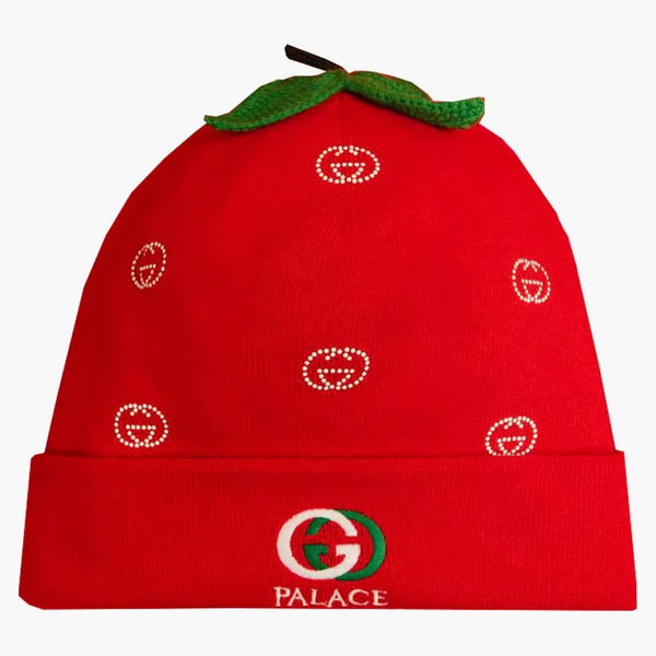 Palace x Gucci Wool Strawberry Studs i szydełkowane czapka czerwona