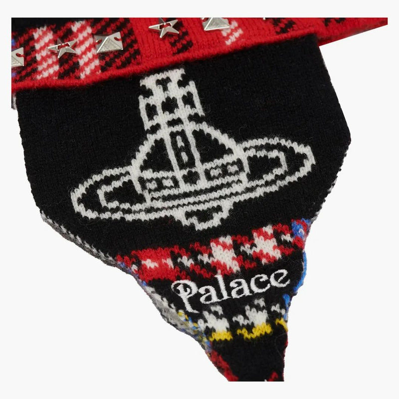 Palace X Vivienne Westwood Orb Knit Earflap beanie tartan