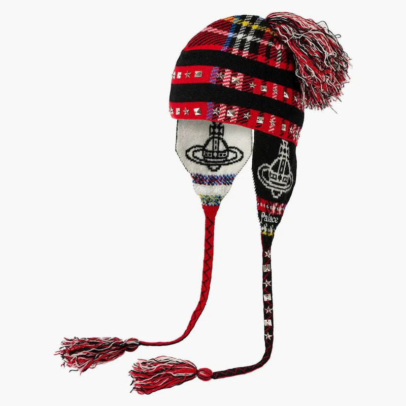 Palace X Vivienne Westwood Orb Knit Earflap beanie tartan