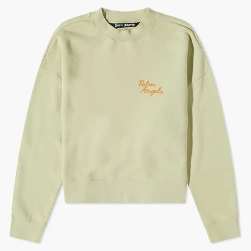 Palm Angels Back Spray Palm Empoidered Logo Crew Pot Mint Green