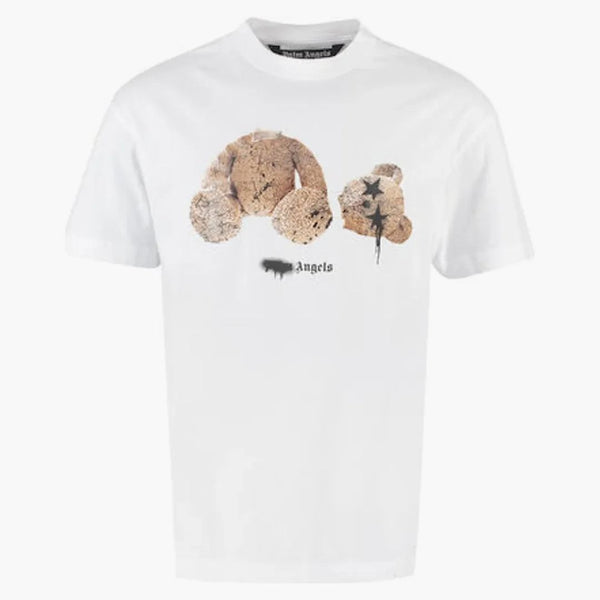 Palm Angels Bear Print Sprayed Logo tričko bílé/hnědé