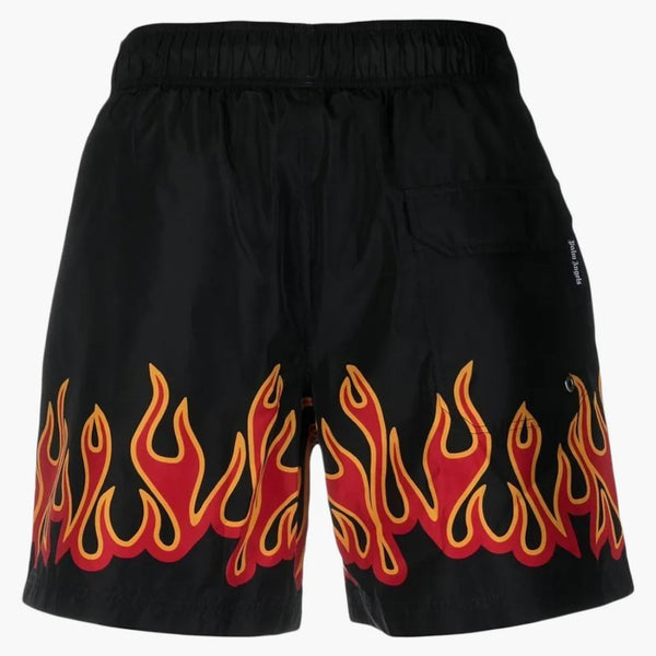 Palm Angels Burning Flames Print Swim Shorts Black/Orange