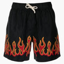 Palm Angels Burning Flames Impresión pantalones cortos de baño negros/naranja