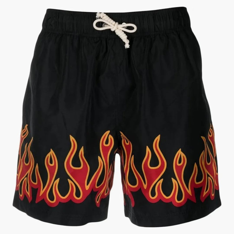 Palm Angels Burning Flames Print Swim Shorts Black/Orange