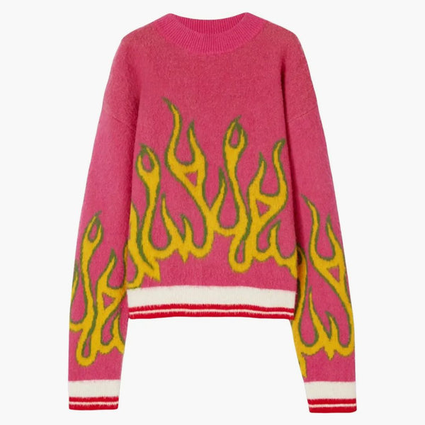 Palm Angels Burning Wool Knit Sweater Fuchsia/multi