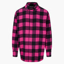 Palm Angels Checked Curved Logo Overhirt Shirt Fucshia Black Gray