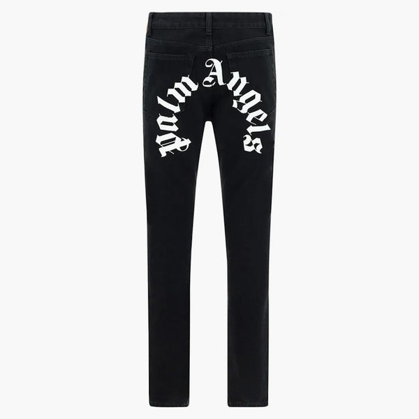 Palmové andělé zakřivené zpět logo denim rovné nohy džíny černé/bílé