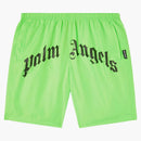 Palm Angels Curved Logo Bold Swim Shorts Green Fluo/black