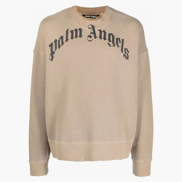 Palm Angels Curved Logo CrewNeck Beige/Black