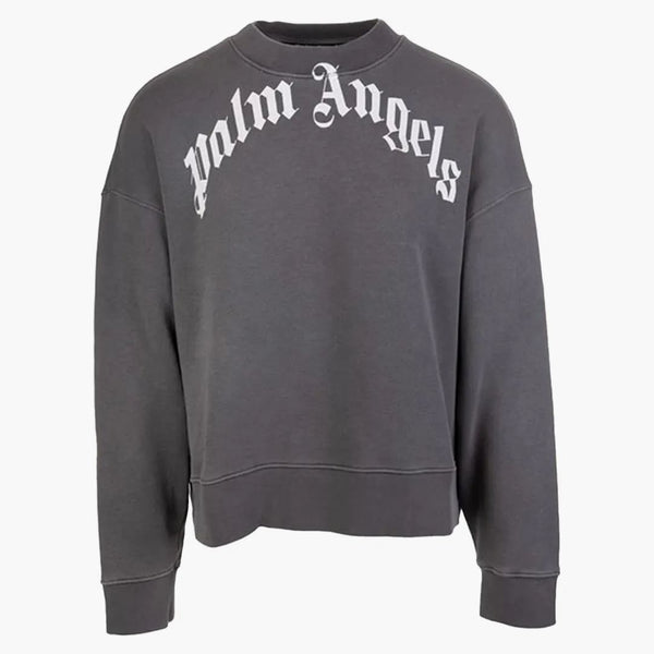 Palm Angels Curved Logo CrewNeck Black/White