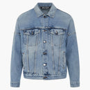 Palm Angels Curved Logo Denim Jacket Light Blue/white