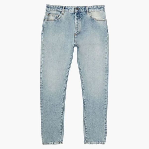 Palm Angels Curved Logo Print Straight Fit Jeans Light Blue/white