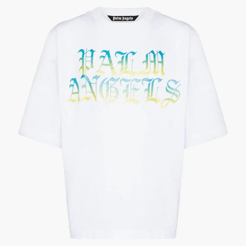 Palm Angels Degradé Logo Print Cotton T-shirt vit