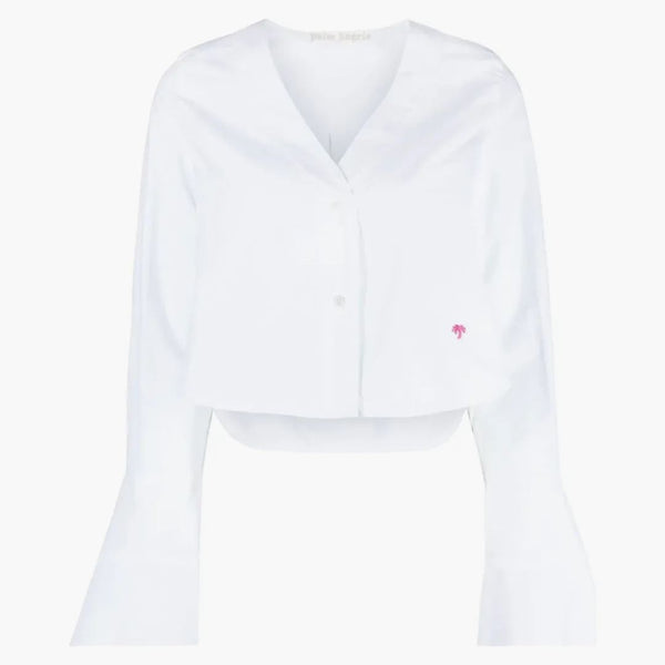 Palm Angels Flute Sleeves Cropped Cotton Shirt White