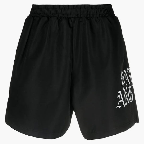Palm Angels Gothic Logo Print plavecké šortky černé bílé