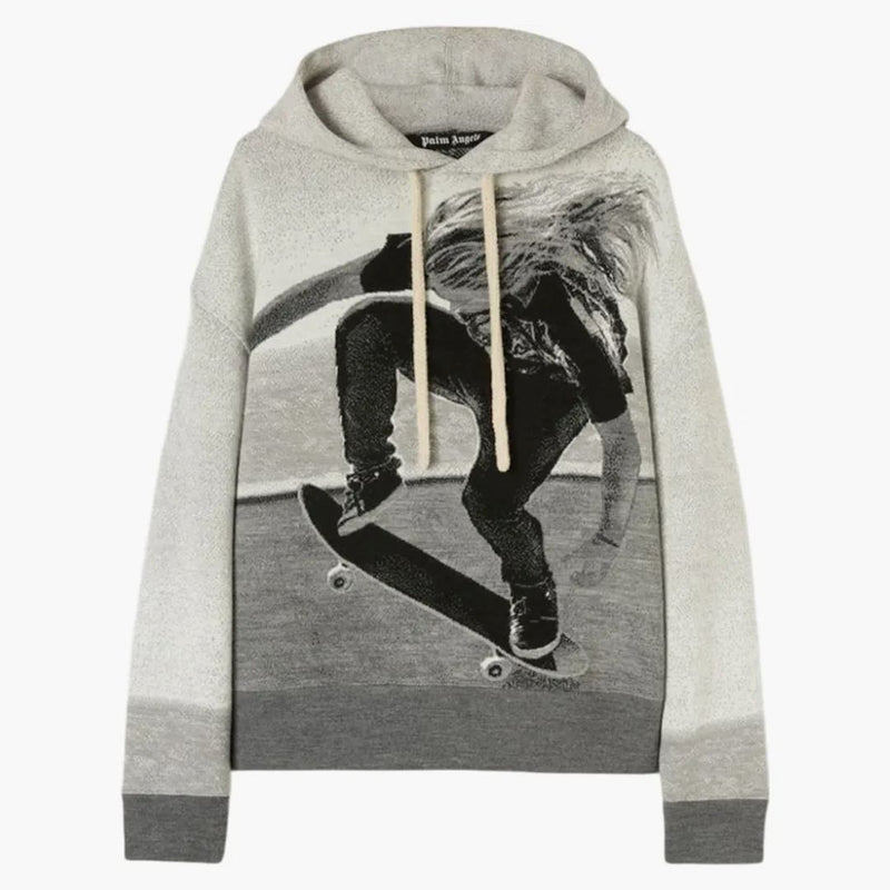 Palm Angels Jacquard Skater s kapucí svetr melange šedá/černá