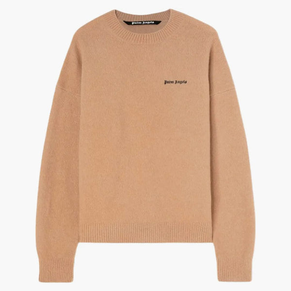Logo-Embroidered Wool-Blend Jumper Camel Brown