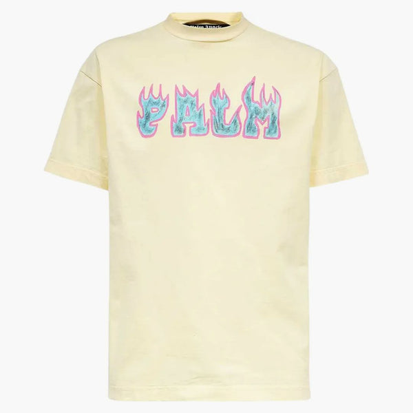 Palm Angels Logo Flames Vint Tee White/purple