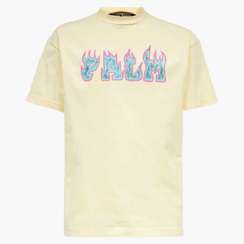 Palm Angels Logo Flames Vint Tee White/purple