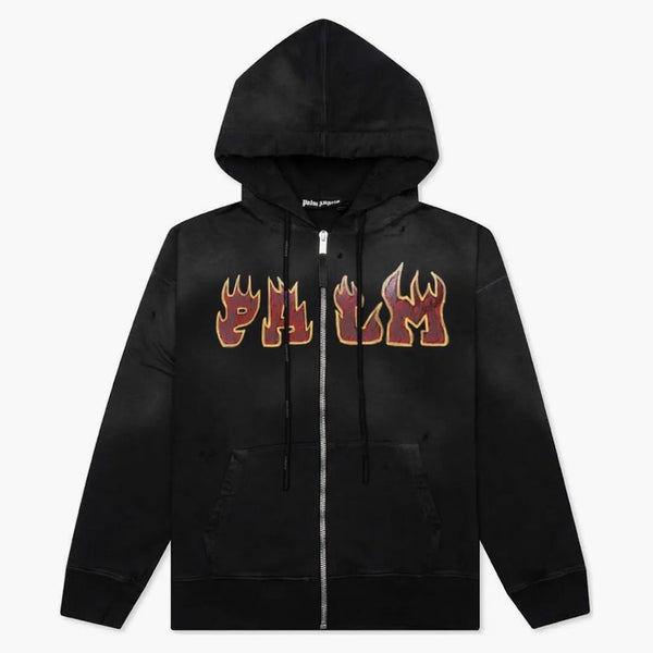 Logo Palm Angel plameny zip vintage mikiny černé/červené