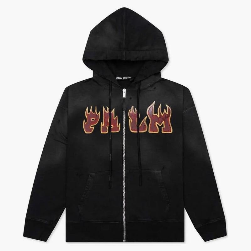 Logo Palm Angel plameny zip vintage mikiny černé/červené