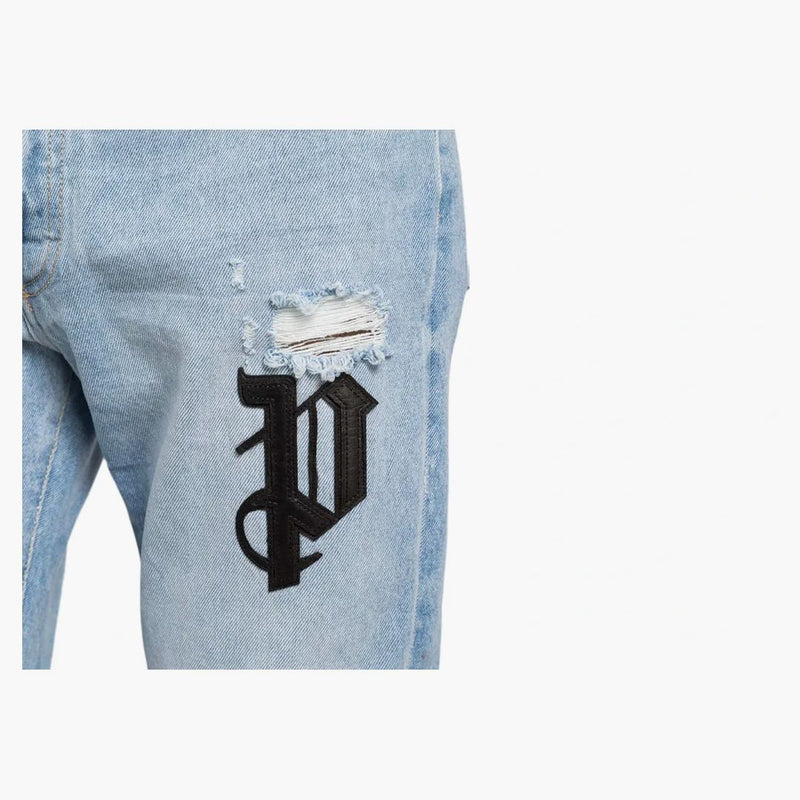 Palm Angels Logo Patches Jeans Blue