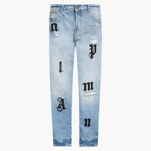 Palm Angels Logo Patches Jeans Blue