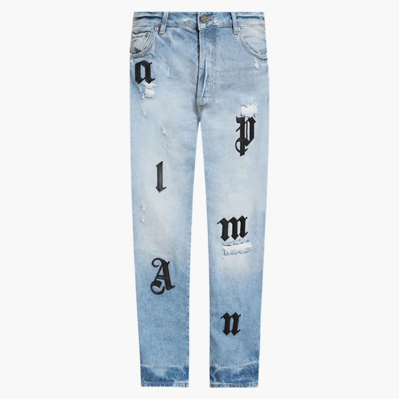 Palm Angels Logo Patches Jeans Blue