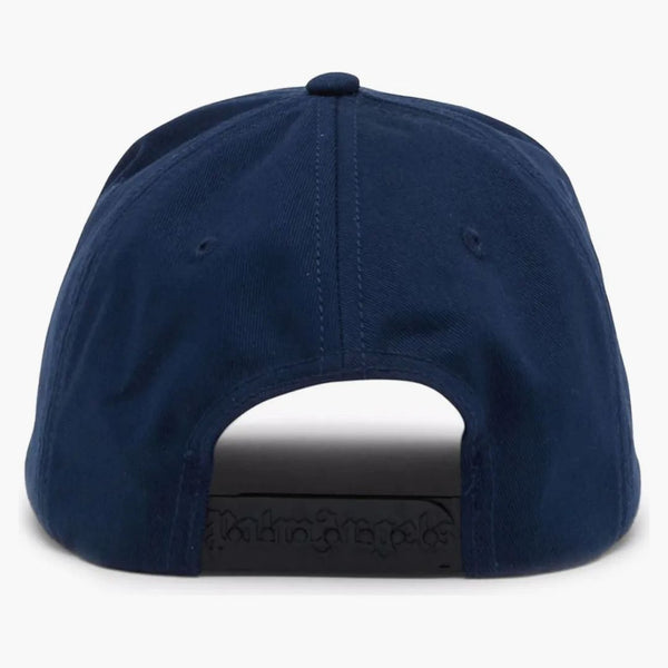 Logo Palm Angel Print Cotton Snapback Cap Navy Blue/White