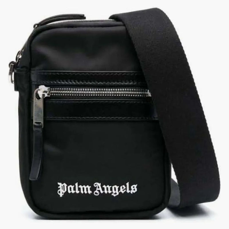 Logo Palm Angel Print Leather Crossbody Bag Black
