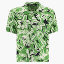 Palm Angels Macro Hibiscus Floral Print Short Sleeved Shirt Green/White