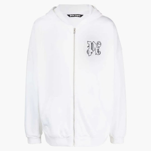 Palm Angels Monogram-Embroidered Cotton Hoodie White