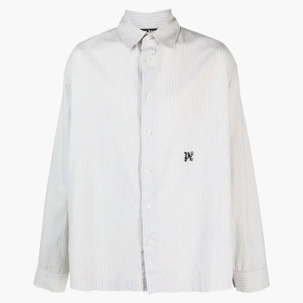 Palm Angels Monogram-Embroidered pruhovaná košile světle modrá/ecru