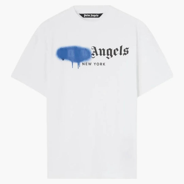 Palm Angels New York Sprayed Logo tričko bílé/modré