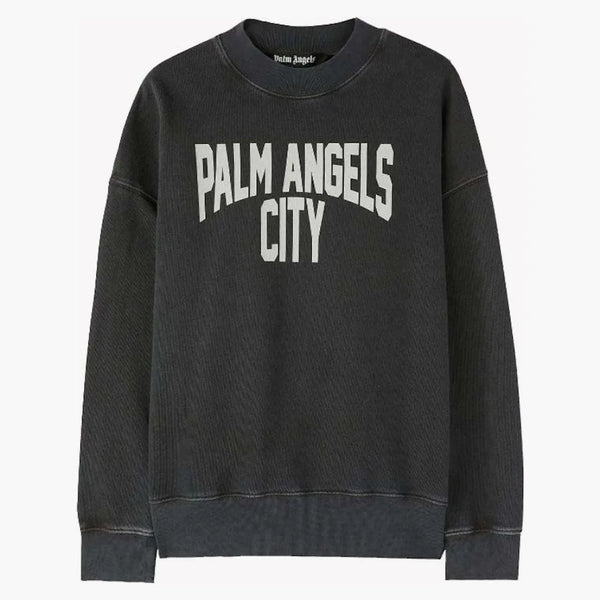Palm Angels PA město umylo Crewneck tmavě šedá/bílá