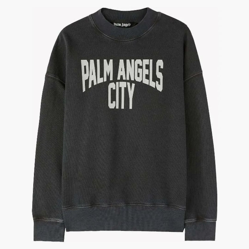 Palm Angels PA město umylo Crewneck tmavě šedá/bílá