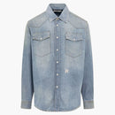 Palm Angels Pa Monogram Denim Shirt Blue
