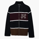 Palm Angels pa monogram randig stickad jacka blå