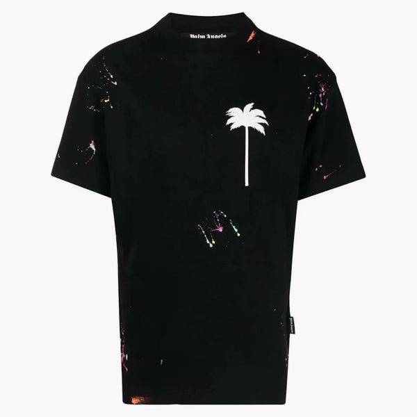 Palm Angels Paint Splatter Logo Print tričko černé