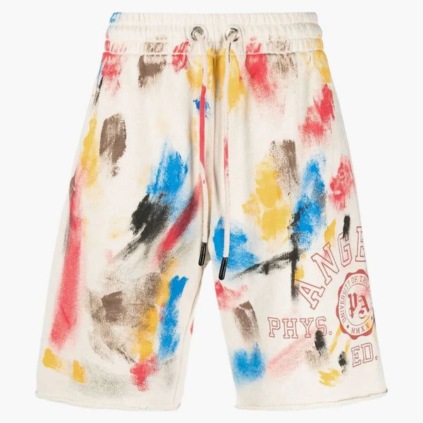 Palm Angels Painted College Logo Sweat Shorts White Multi